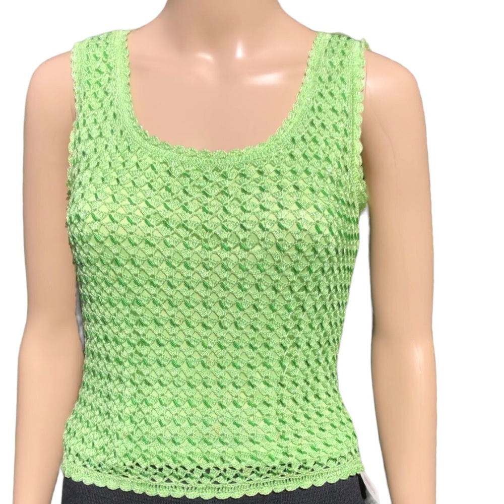 BASIX II bright green beaded sleeveless top Sz s So sparkly!!